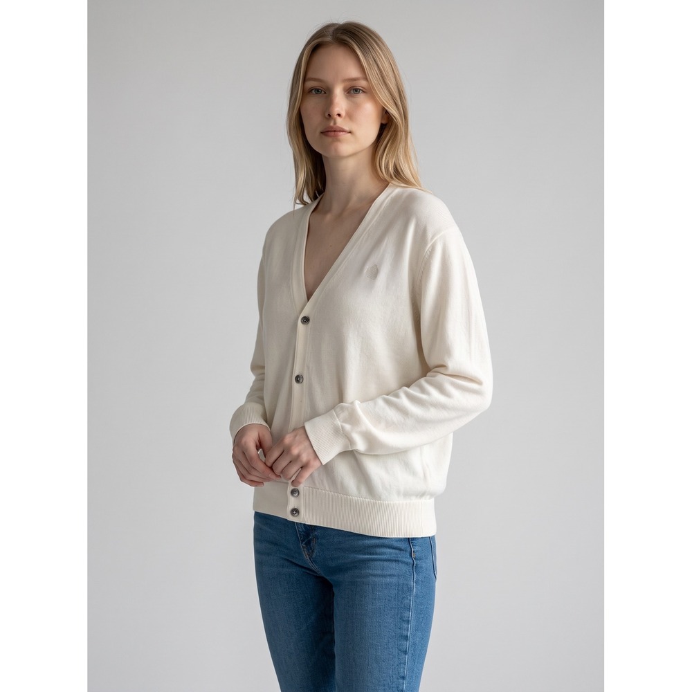Vintage Izod Cardigan Sweater White Acrylic V-Neck Button Front Large USA Made
